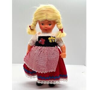 Vintage German Doll in Traditional Dress, 6" Tall, Plastic